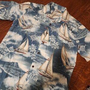 Vintage Men's Pacific Legend Short Sleeve Shirt Sailboats Made In Hawaii Medium